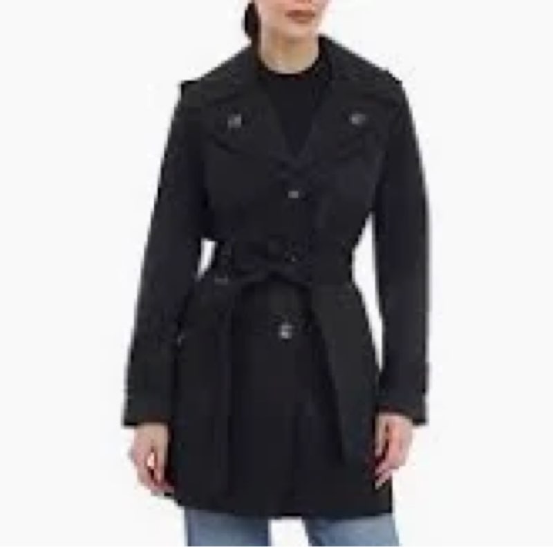 LONDON FOG womens Double Lapel Thigh Length Button Front With Belt Wool Coat, Black, Large US