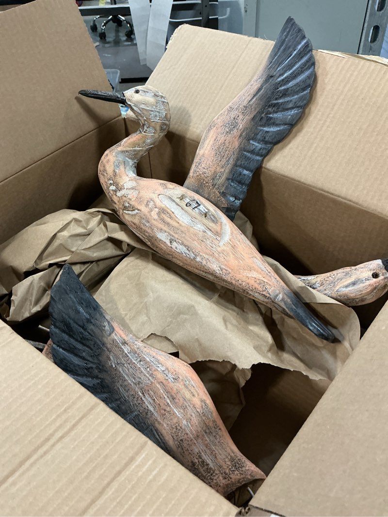 Condition photo showing As Is for SeaHug Bird Wall Art,Large Wooden Wall Sculpture,Luxury Wall Decor for Housewarming Gift,Hand Carved 3D Goose Figurine,Relax Realistic Flying Migration Birds for Café Bar Hotel Decoration-3Pcs