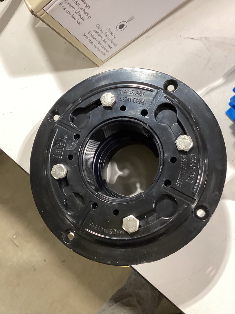 Condition photo showing As Is for oatey 2-in or 3-in abs low profile drain with round stainless steel strainer