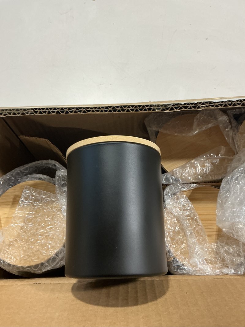 Condition photo showing Good Condition for connoo 7  pack 14 oz empty black glass candle jars for making candles with bamboo lids and sticky labels, bulk candle jars for making candles - spice, powder containers. 14oz-black