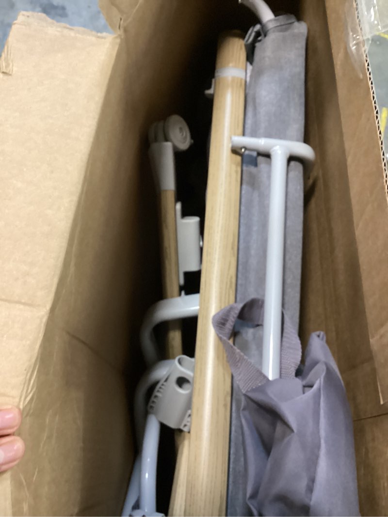 Condition photo showing As Is for Larex Baby Bassinet Bedside Sleeper for Baby, Baby Crib Bed for Newborn Infant, Bedside Bassinet with Wheels, 5 Adjustable Height, Mosquito Net, Breathable Mattress and Mesh, Storage Basket and Bag Wood Grain