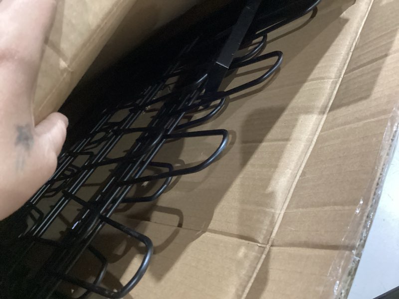 Condition photo showing Good Condition for mygift 70 inch black metal wall mounted shoe rack for efficient vertical storage, shoe storage for closet with 36 hooks, holds up to 18 pair for entryway