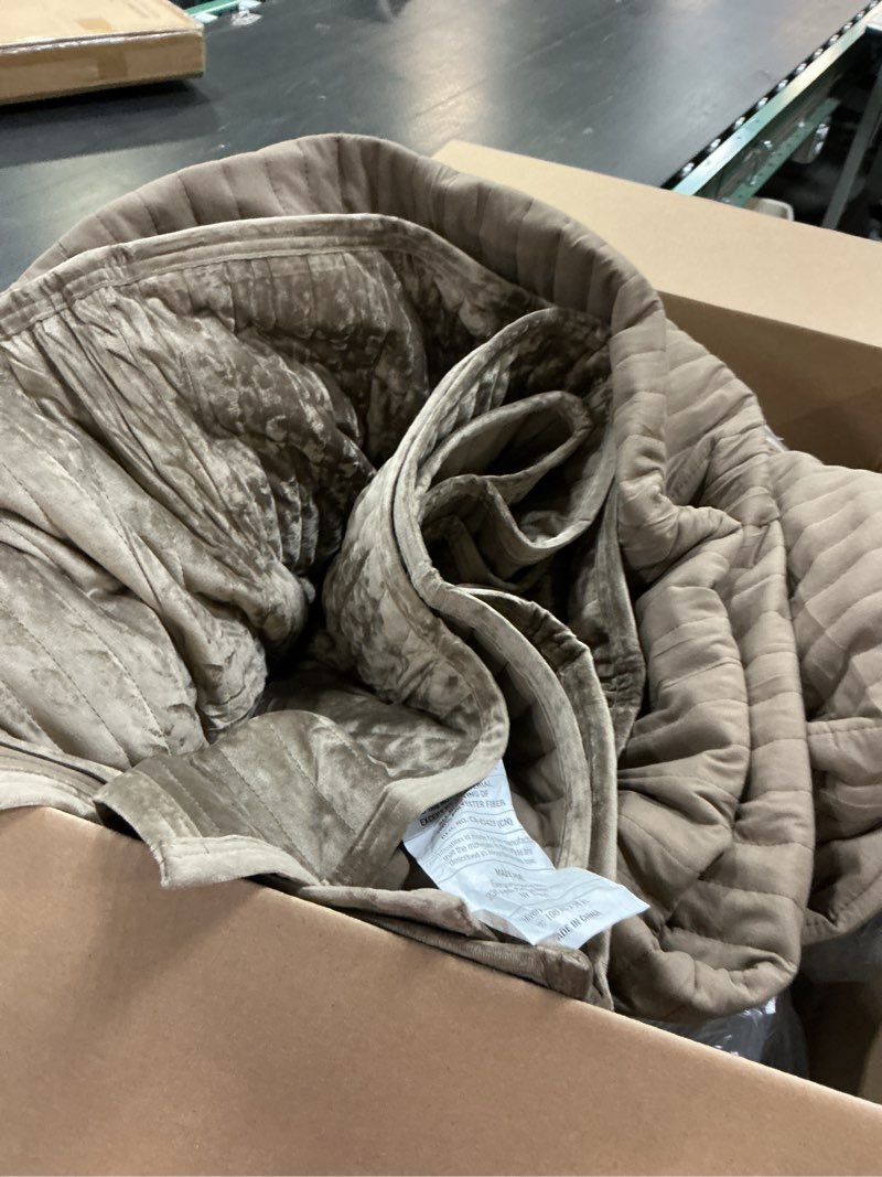 Condition photo showing As Is for EVERGRACE Velvet Quilt Set King Size, Luxurious Soft Striped Channel Bedding Set, Lightweight Velvet Comforter for All Season, Oversized Bedspread Coverlet with 2 Matching Shams, Mocha Brown King (108\" x 96\") Mocha Brown