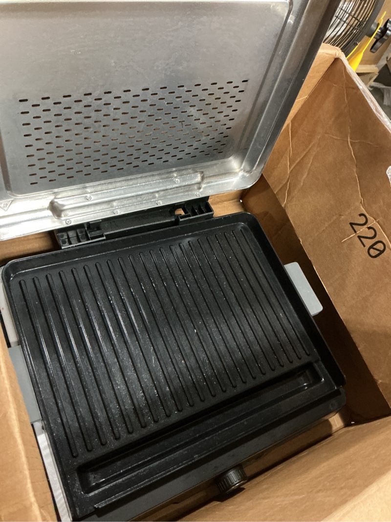 Condition photo showing As Is for baker's friend smokeless indoor grill with removable plates, portable bbq grill, electric grill indoor, indoor grills electric smokeless, cooking & grilling gifts, recipes included, graphite
