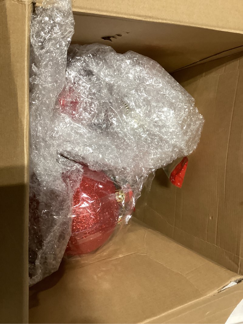 Condition photo showing As Is for Poen 12 Pcs 6 Inch Extra Large Christmas Ornament Ball Jumbo Shatterproof Hanging Christmas Tree Ornament Outdoor Vintage Red Green Big Ball for Xmas Tree Porch Yard(Vivid Style)