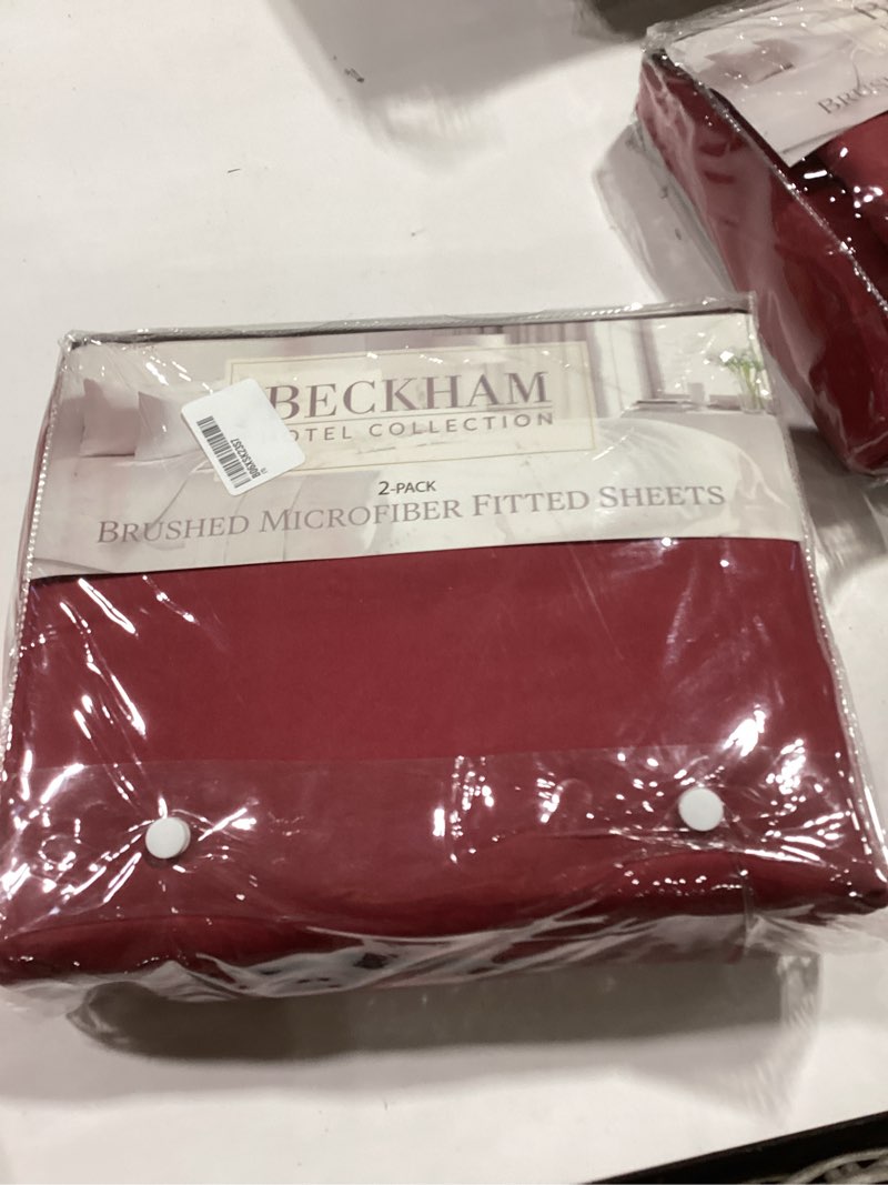 Condition photo showing As Is for beckham hotel collection fitted bed sheet, set of 2 - twin size, burgundy - cooling microfiber sheet