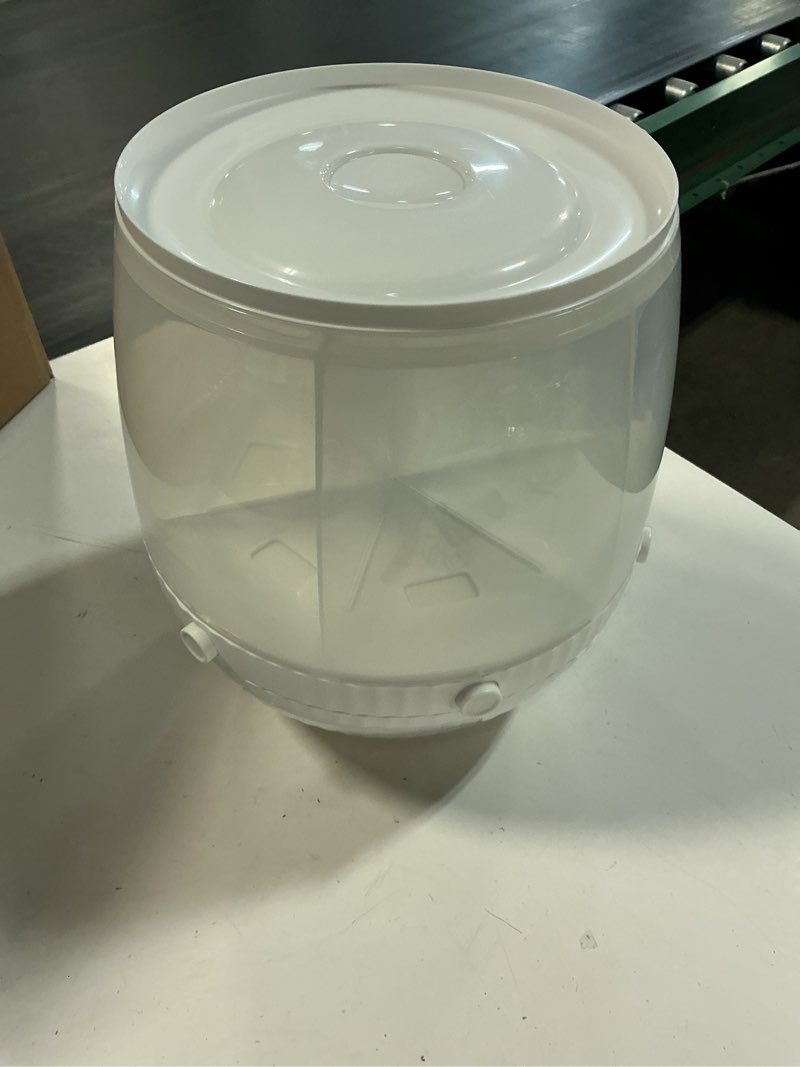 Condition photo showing Good Condition for 6 grid dry food storage containers dispenser, round rotatable countertop rice coffee bean cereal storage box, 13 lbs capacity, white