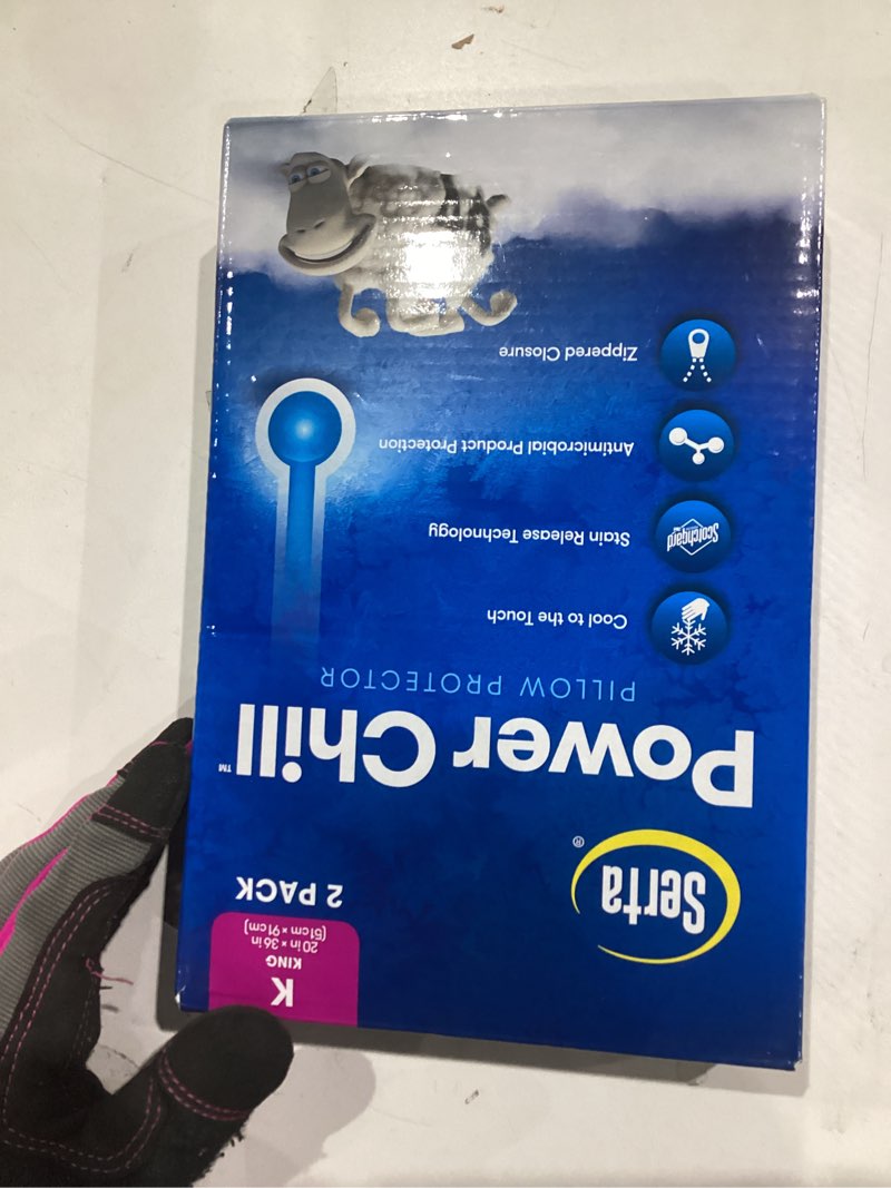 Condition photo showing Good Condition for Serta Power Chill Cooling Pillow Protectors, Stain Resistant and Zippered Pillow Protector, Protects Pillow from Dust and Dirt, King, White, 2 Count ( Pack of 1) King White