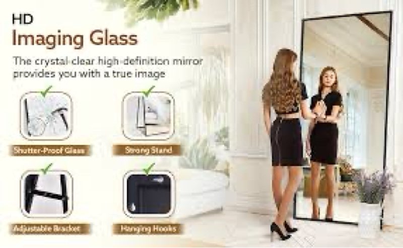 LAY Look at You Oversized Mirror 78x39 - Black Frame, Aluminium Explosion-Proof Glass, Full-Length
