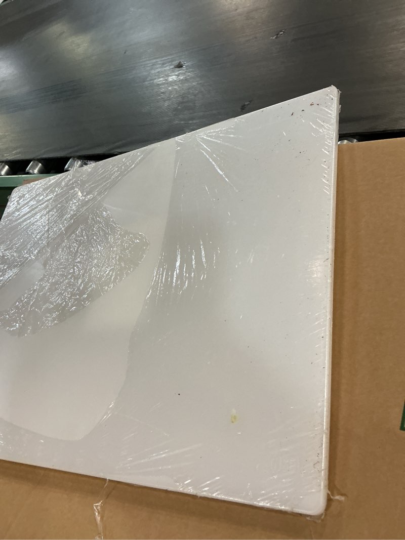 Condition photo showing As Is for Thirteen Chefs Extra Large 24 x 18 Plastic Cutting Board - 1/2" Thick White HDPE for Restaurants and Professional Kitchens 24"L x 18"W White
