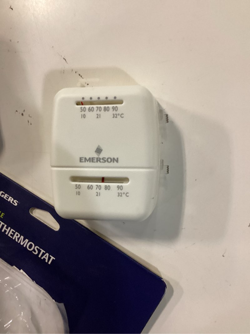 Condition photo showing As Is for emerson thermostats 1c21-101 mechanical cool only thermostat, white