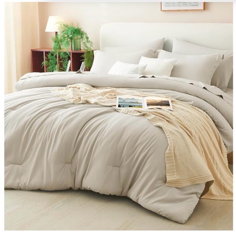 CozyLux Full Comforter Set Beige, 7 Pieces Bed in a Bag Soft Bedding Comforter Set with Sheets, All Season Boho 7PC Bed Sets with Comforter, Fitted Sheets, Flat Sheets, Pillow Shams and Pillowcases
