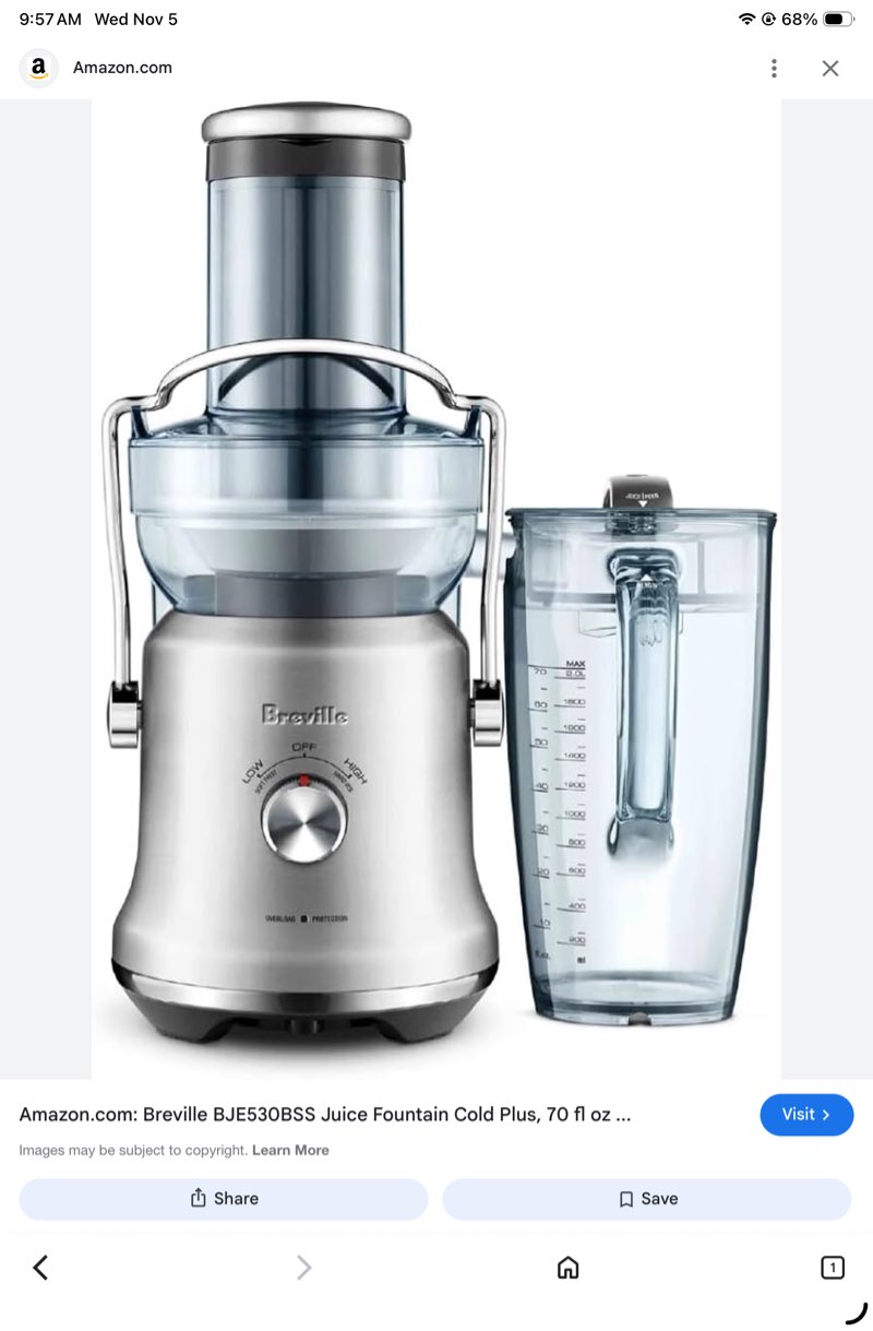 Breville BJE530BSS Juice Fountain Cold Plus, 70 fl oz, Brushed Stainless Steel