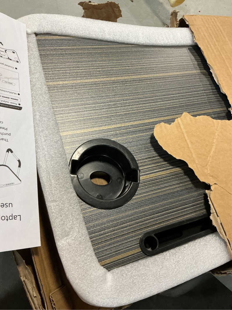 Condition photo showing As Is for Fayquaze Laptop Bed Desk, Portable Foldable Laptop Bed Table with USB Charge Port Storage Drawer and Cup Holder, Lap Desk Notebook Stand Tray Table Serving Tray for Eating, Reading and Working Black