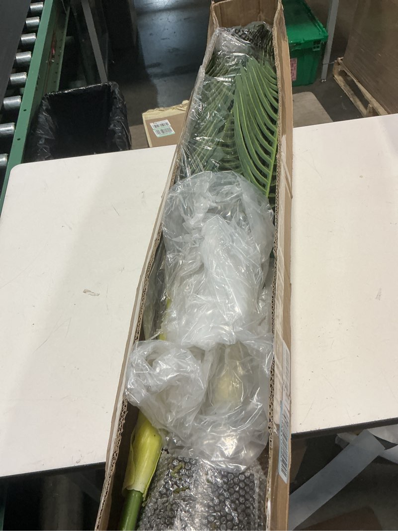 Condition photo showing New/Like New for nearly natural 6.5ft artificial golden cane palm tree, lifelike silk indoor palm with three textured trunks flexible fronds nursery planter, low maintenance