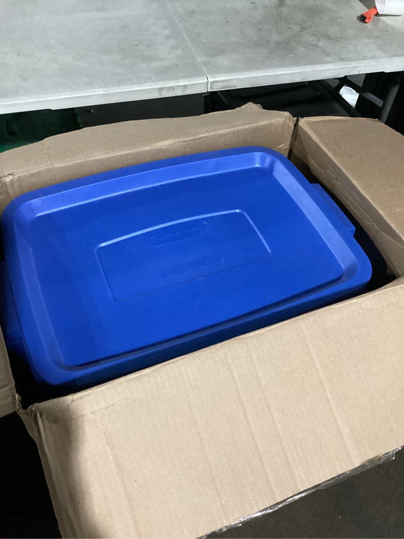 Condition photo showing Good Condition for rubbermaid roughneck tote 18 gal, 6 pack, made in usa, heritage blue, rugged plastic stackable storage bins with lids and handles 18 gal - 6 pack