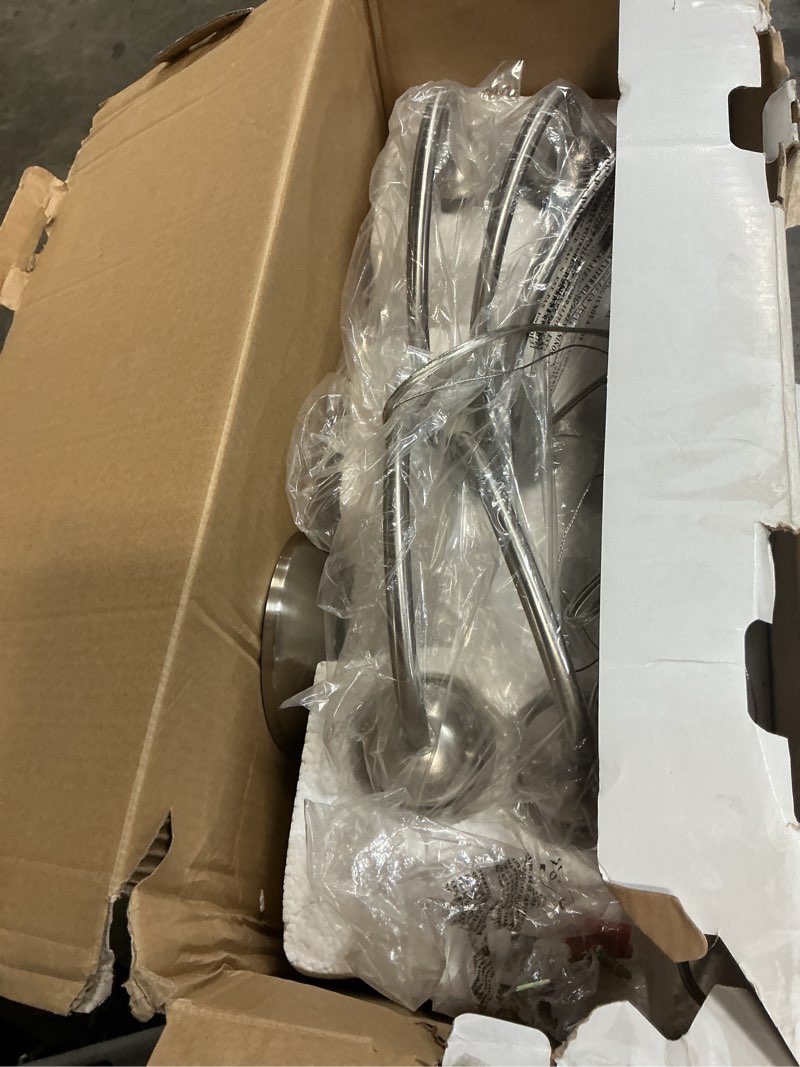 Condition photo showing As Is for Project Source Fallsbrook 3 Light Brushed Nickel Chandelier Frosted Glass