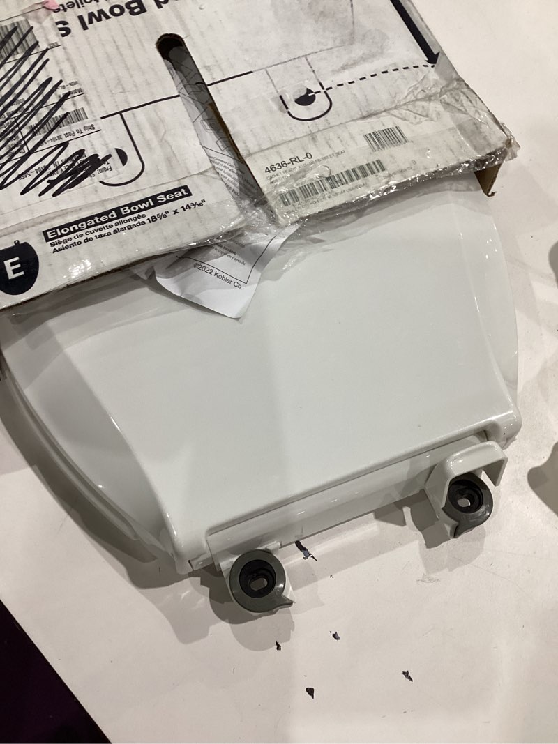 Condition photo showing Good Condition for kohler 4636-rl-0 cachet readylatch elongated toilet seat slow close, soft close toilet seat quiet lid, contoured grip-tight bumpers installation hardware, apartment essentials, white white elongated ready latch
