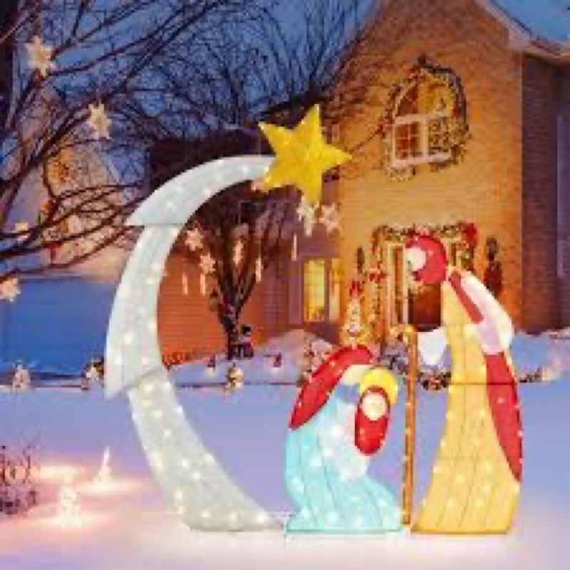 5FT Christmas Decorations Lighted Outdoor Nativity Scene Christmas Holy Family Nativity Scene Set wi