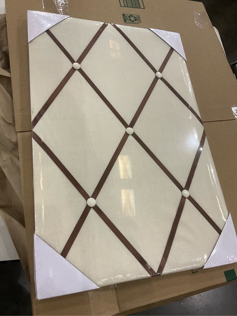 Condition photo showing New/Like New for Fabric Message & Photo Bulletin Board with Metallic Ribbons, Wall Mount, for Bedrooms and College Dorms, Off-White, 23.75" x 15.75" 23.8" x 15.8"