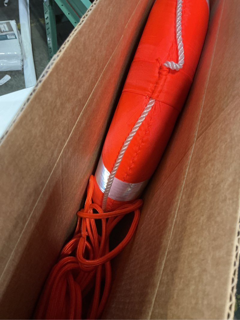 Condition photo showing Good Condition for lifebuoy set 20inch life preserver ring and water floating lifesaving rope 98.4ft,swim foam buoy,swimming pool safety throwing ring with perimeter rope,throwable flotation device orange