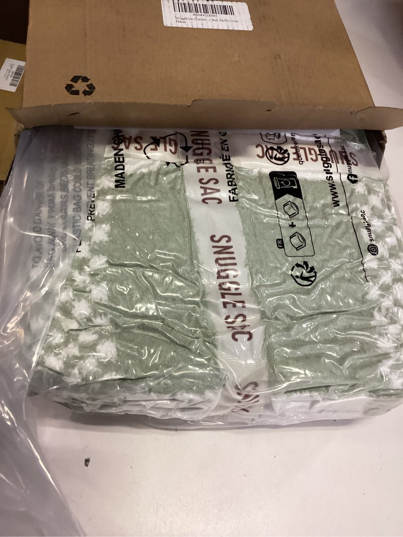 Condition photo showing Good Condition for Snuggle Sac Checkered Blanket, Sage Green Throw Blanket for Couch Checker Microfiber Warm Fuzzy Cozy Soft Oversized Throw XL Reversible Checkerered Blankets for Sofa, Chair, Bed, 50x70 inches Checker Sage Green Throw-XL(50"x70")