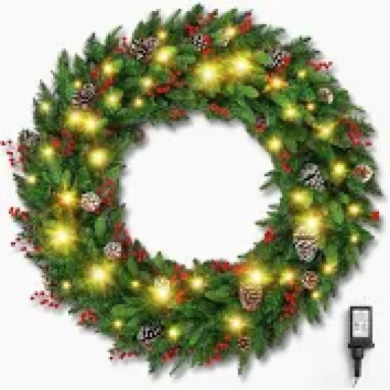 Brightown 48-inch Large Christmas Wreath with Timer and Memory Function, Featuring 200 Warm White LE