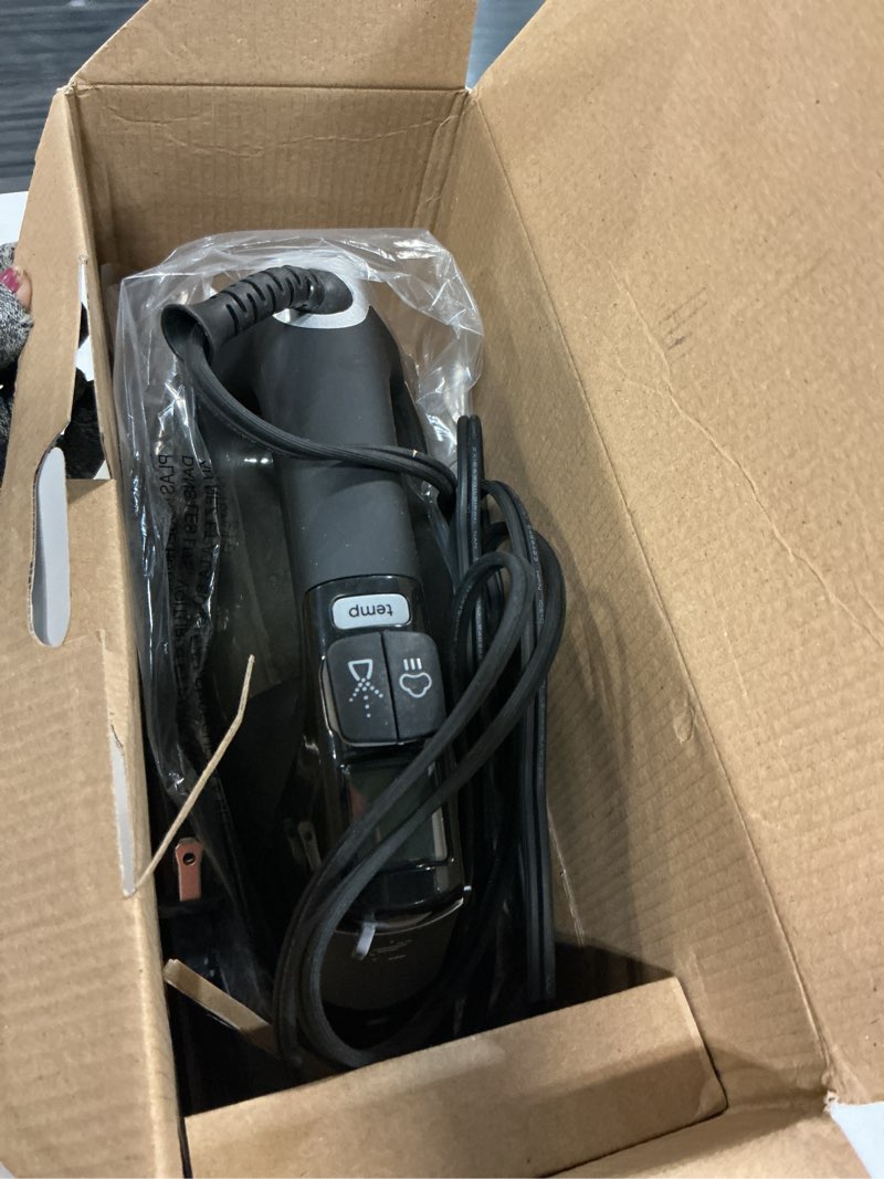 Condition photo showing As Is for black+decker allure digital professional steam iron, d3060, 30% more steam, percison tip, stianless steel soleplate, vertical steam fuction black/silver standard