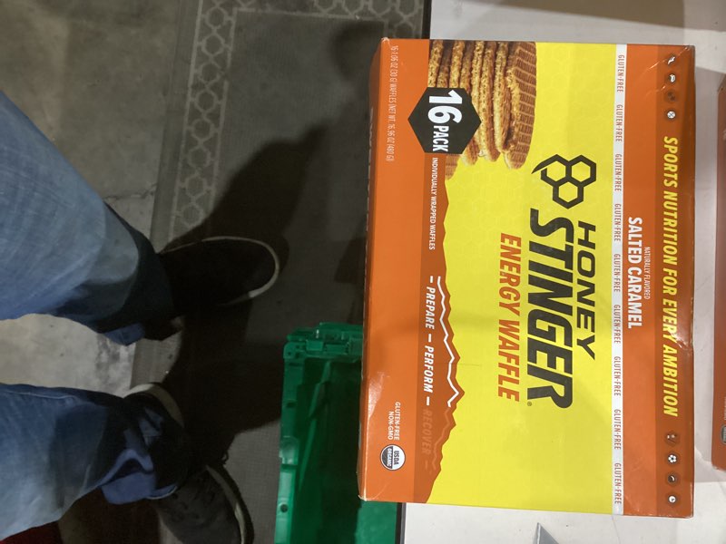 Condition photo showing New/Like New for BOX CONDITION MAY VARY. Honey Stinger Organic Gluten Free Salted Caramel Waffle | Energy Stroopwafel for Exercise, Endurance and Performance | Sports Nutrition for Home & Gym, Pre & Post Workout | Box of 16 Waffles, 16.96 Oz