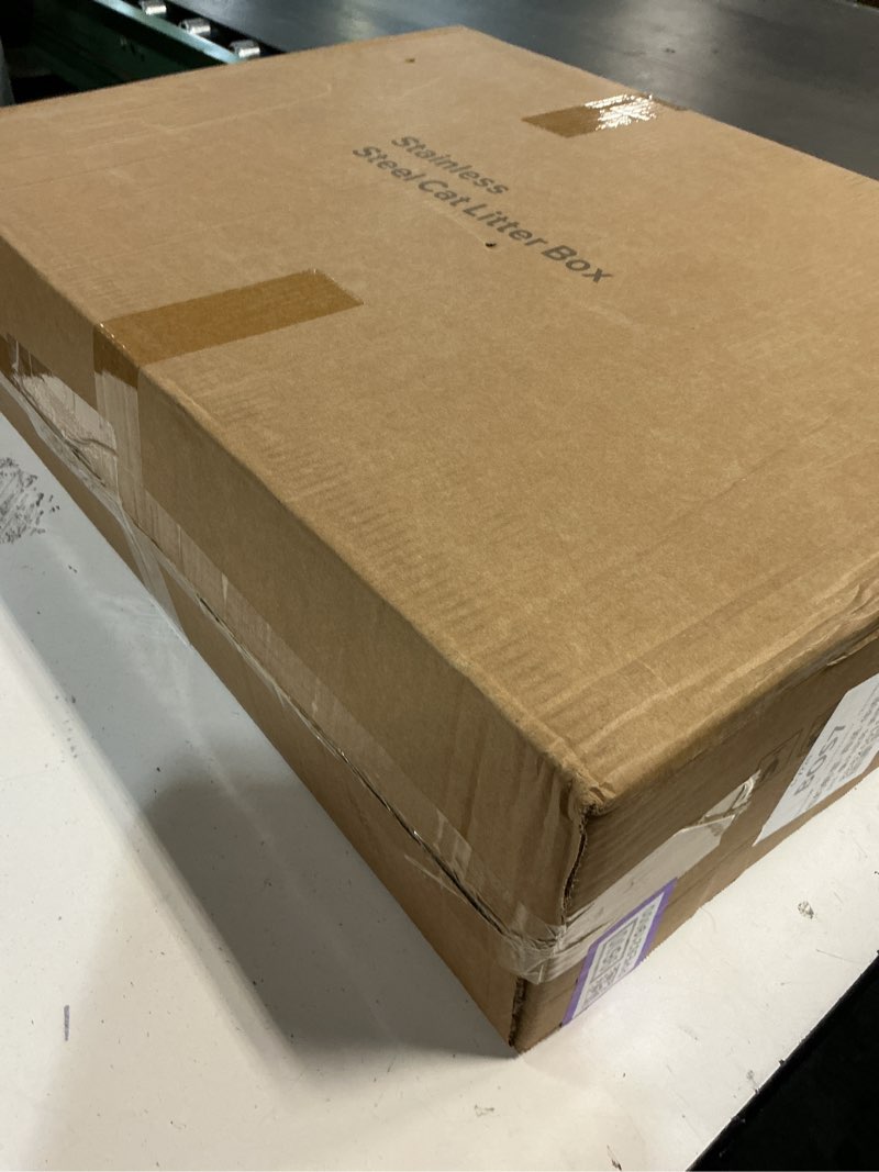Condition photo showing New/Like New for stainless steel litter box extra large for big cats and multi-cats | jumbo extra large metal cat box with high sided lid, anti-urine leakage, non-stick,include litter scoop silver gray xxx-large