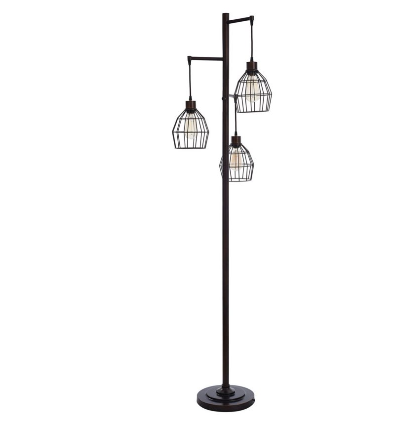 madison metal three pendant floor lamp bronze with cage shade - stylecraft: vintage-inspired, adjustable head, ul listed