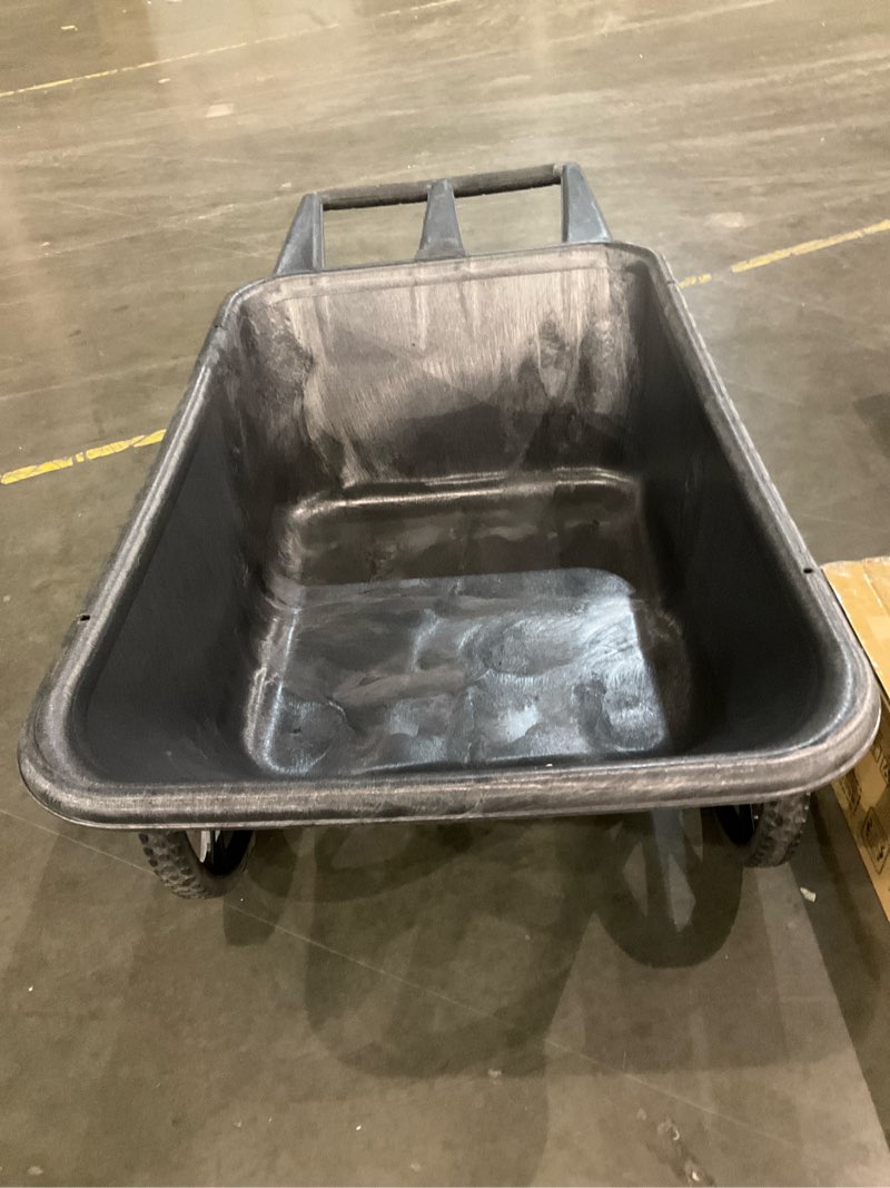 Condition photo showing As Is for Rubbermaid Commercial Big Wheel Agriculture Cart  300-lb Capacity  32.75w x 58d x 28.25h  Black -RCP5642BLA