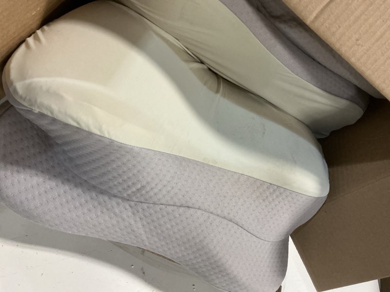 Condition photo showing As Is for cervical neck pillow - cooling ergonomic neck support pillow for sleeping, orthopedic contour memory foam pillows for side, back & stomach sleepers with pillowcase (grey)