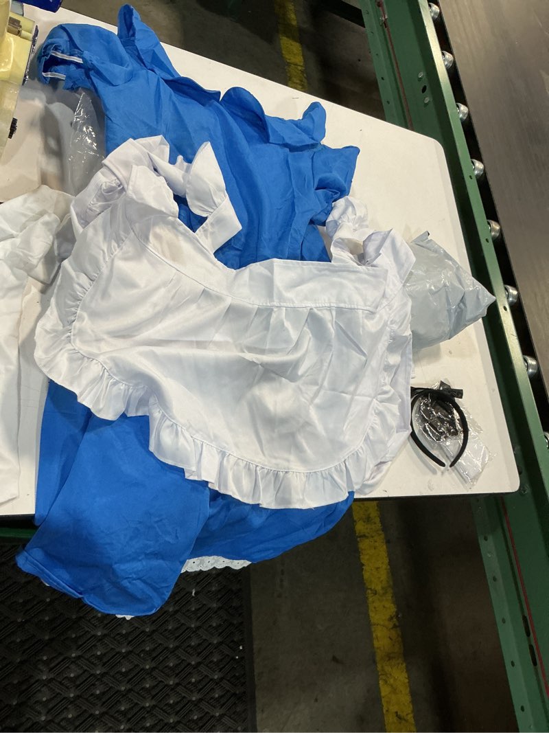 Condition photo showing Good Condition for adult blue dress costume for women halloween princess costumes with socks hairband kf014-s