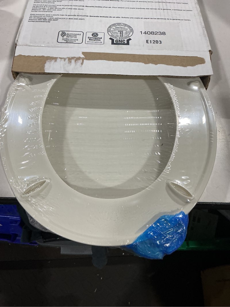 Condition photo showing Good Condition for kohler 20111-96 brevia, slow close toilet seat, round toilet seat, grip-tight bumpers quick-attach hardware, biscuit biscuit round quiet-close