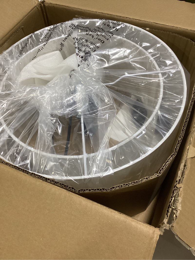 Condition photo showing Good Condition for 16" Dual Drum 3-Light Semi Flush Mount Ceiling Light, White Classic Fabric Linen Shade Design for Living Room, Bedroom, Kitchen, Dining Room, Hallway and Entryway Black