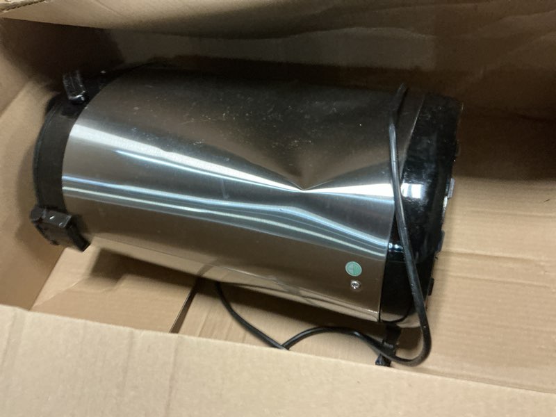 Condition photo showing As Is for nutrichef 5.2 qt electric water kettle, portable, quick heating, 5 liter digital kettle with 5 temperature settings, safety lock, stainless steel, 3 dispensing options, 8.46" x 11.2" x 16.5" 5.3 quarts