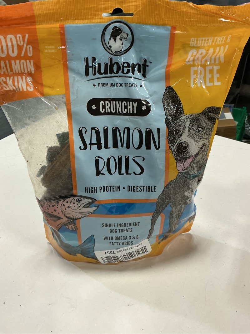 Condition photo showing New/Like New for (Best before 12/23/2027)Hubert Pet Premium Gourmet Single Ingredient Salmon Skin Rolls, 1.5 lb Pack, Resealable Bag
