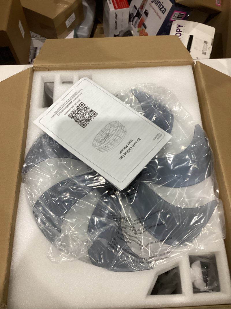 Condition photo showing Good Condition for LEDIARY 20" Caged Ceiling Fan with Light and Remote, Low Profile Flush Mount Fandelier, Black Bladeless Enclosed Small Fan Lights Ceiling Fixtures, Rustic Farmhouse Style for Bedroom, Outdoor Black 20 Inch