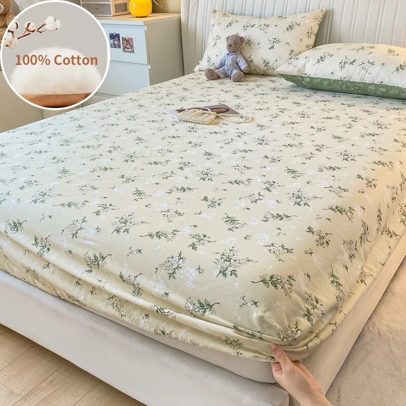 Floral Pattern Fitted Sheet With Deep Pocket No Pillowcase Soft Breathable (TWIN) 