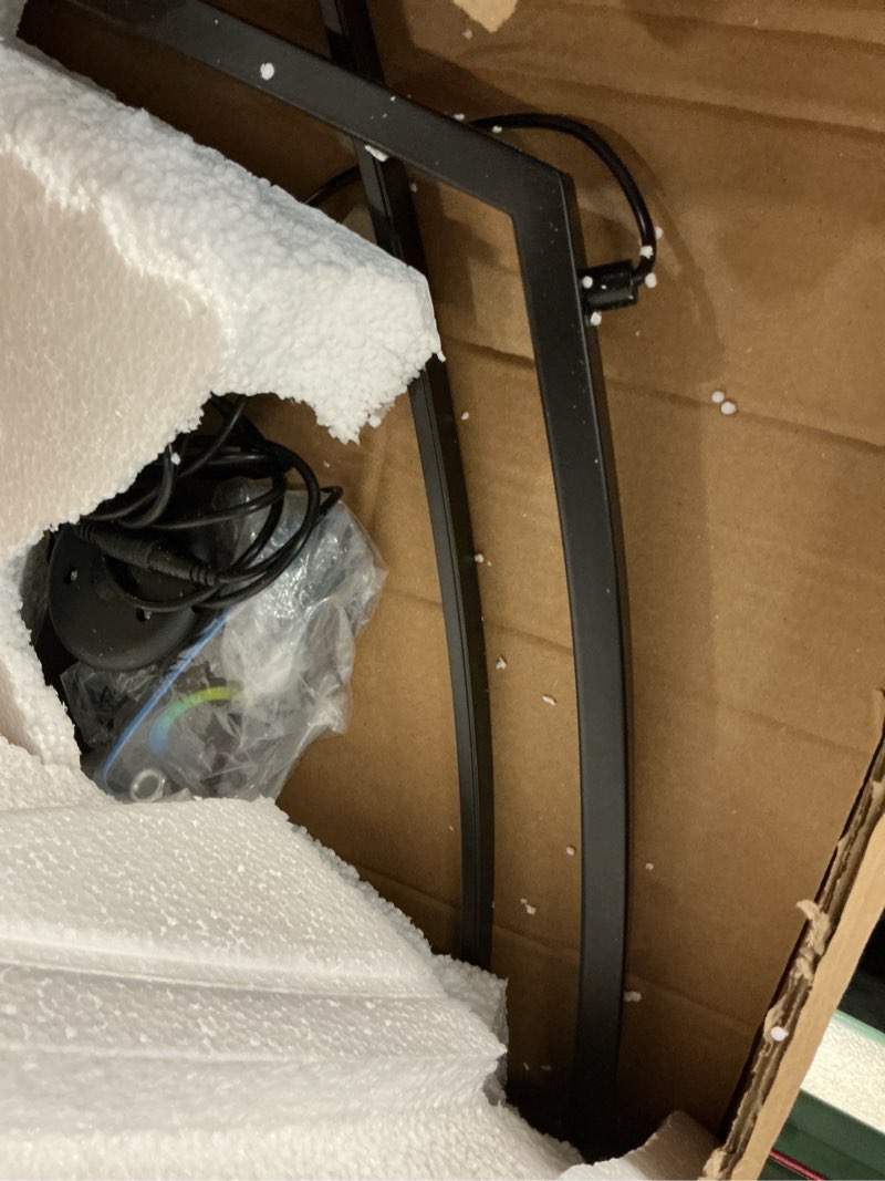 Condition photo showing As Is for RGB Floor Lamp with 3 Color Temperatures, Ultra Bright 1800LM Smart Arc LED Floor Lamp with Remote Control, Music Sync, Scene Modes, Modern Standing Tall Lamp for Bedroom Living Room Gaming Rooms Matte Black-RGBCCT