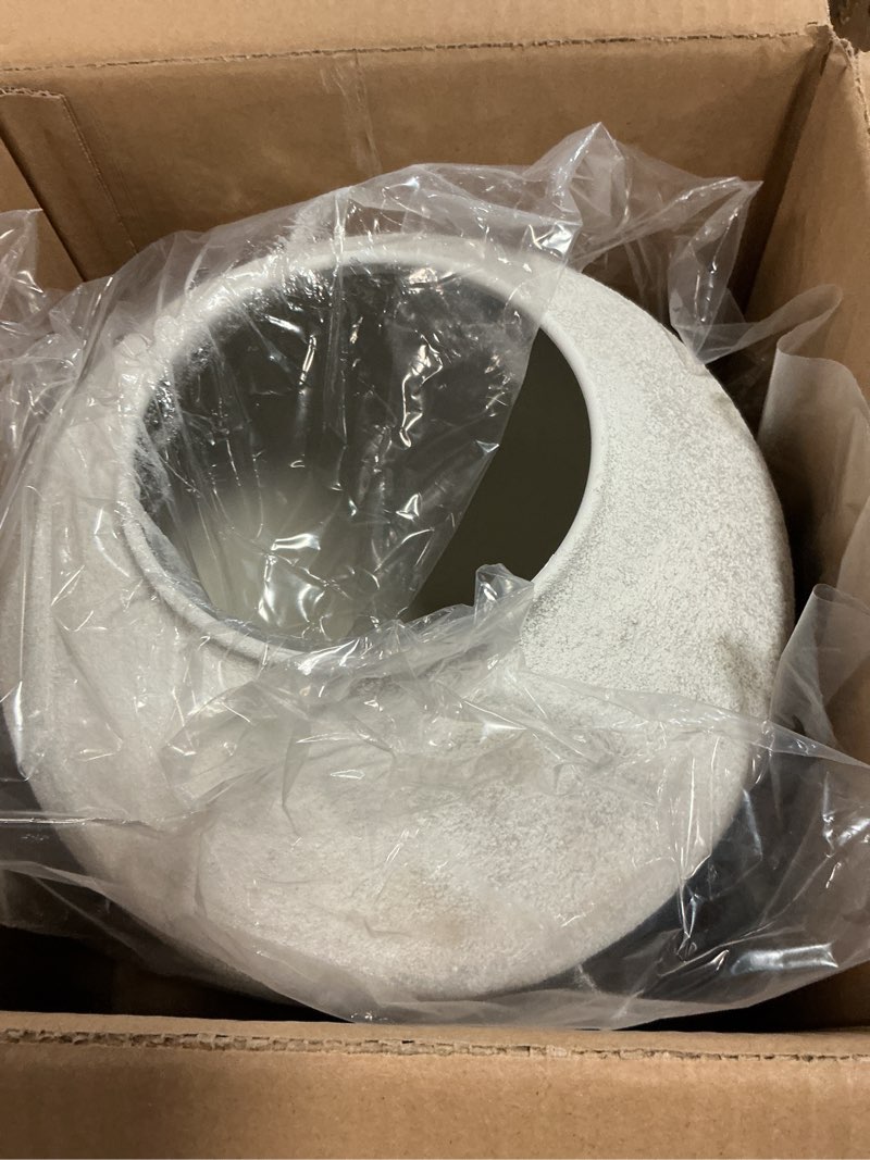 Condition photo showing Good Condition for large white round vase for flowers & table centerpieces - 11 inch rustic textured earthy stone look, matte big decorative arina modern farmhouse wabi sabi decor for living room, dining, coffee table white large round