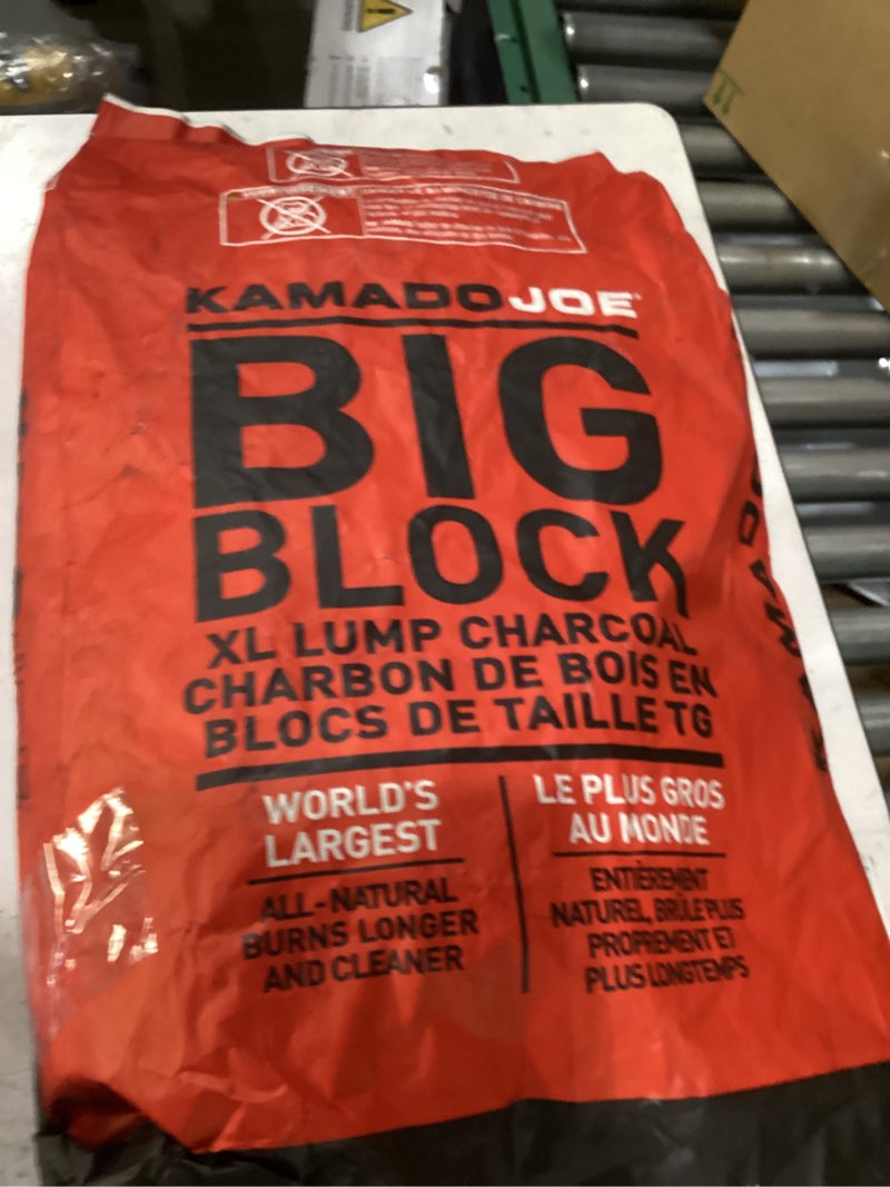 Condition photo showing As Is for kamado joe big block xl premium 100% all-natural hardwood lump charcoal reusable up to three times and 18-hour burn times, 1-pack, 20lbs model kj-char 20-pound charcoal