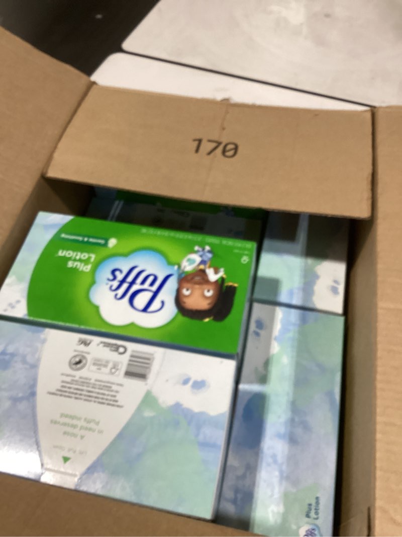 Condition photo showing New/Like New for puffs plus lotion facial tissues, 8 family boxes, 124 facial tissues per box, allergies and colds 124 count (pack of 8)