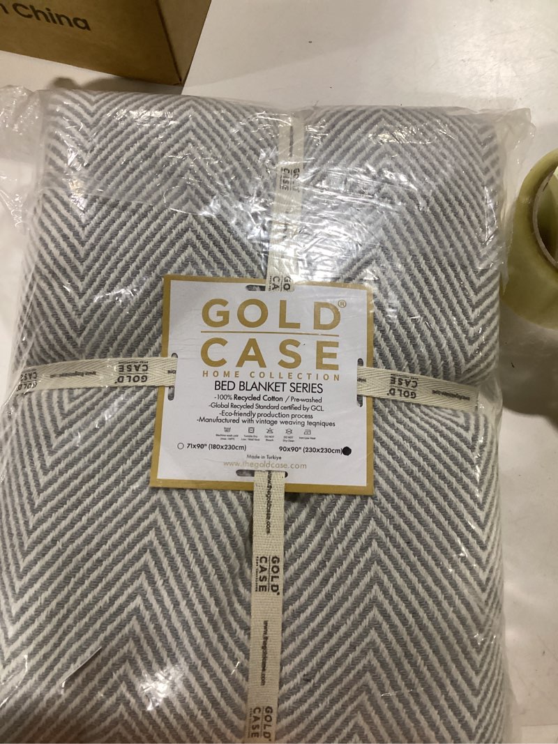 Condition photo showing New/Like New for gold case throw blanket for bed - 100% recycled turkish cotton blanket - elegant lightweight soft throw blankets for bed & living room - queen size cozy blankets - 90x90 - grey elegant grey 90x90"