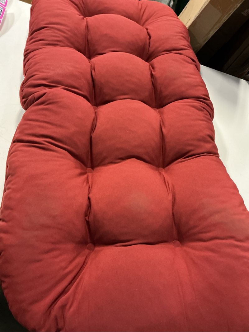 Condition photo showing As Is for outdoor bench cushion 44x22x4 inch loveseat pad, red | tufted seat cushions with ties for patio furniture wicker sofa swing settee, waterproof fade resistant, indoor outside use