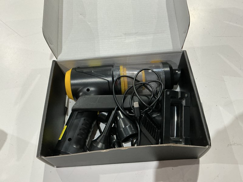 Condition photo showing As Is for handheld vacuum cleaner 21000pa suction with brushless motor, 4-in-1 portable mini car vacuum with 2 suction modes, cordless vacuum with led light, type-c charge for car, office desk, keyboards black yellow