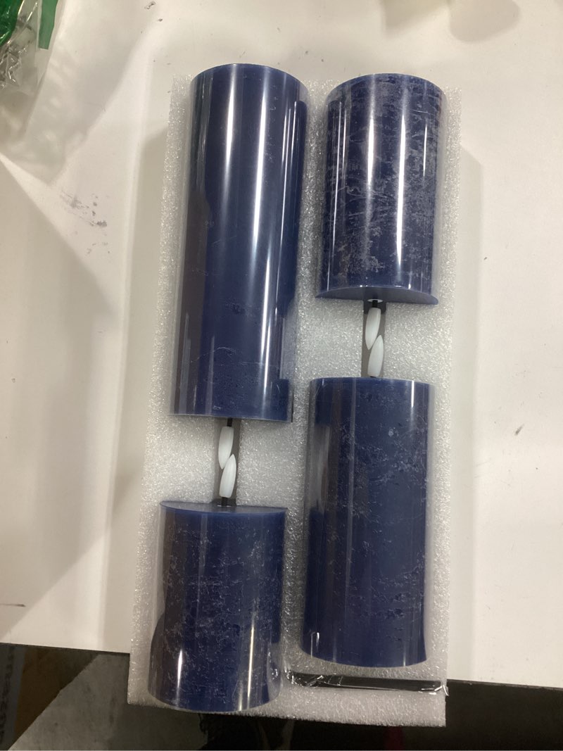 Condition photo showing New/Like New for Blue Flameless Pillar Candles, Battery Operated Candles with Remote, Real Wax Flickering LED Candles for Home Party Wedding Holiday Decor, Set of 4, ? 3" H 4" 5" 6" 8" Navy Blue