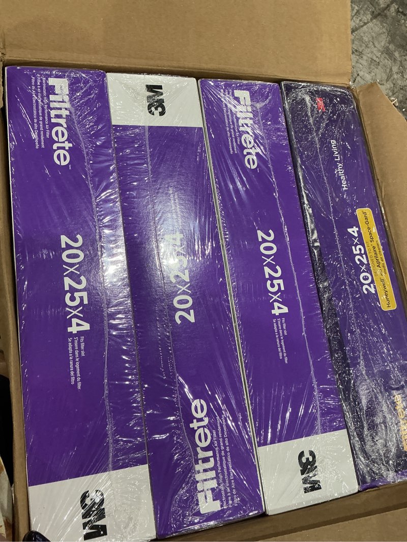 Condition photo showing Good Condition for filtrete 20x25x4 ac furnace air filter, mpr 1550, merv 12, fits honeywell & aprilaire space-gard, certified asthma & allergy friendly, electrostatic filter, 4-pack (actual size 19.88 x 24.63 x 4.31)