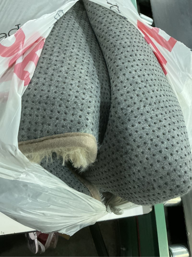 Condition photo showing As Is for kicmor round rugs 6ft beige and cream white circle area rug, fluffy soft fuzzy shag shaggy bedroom living room carpet, indoor checkered circular rug for kids boys girls home decor aesthetic, nursery 6' (round) beige / cream white